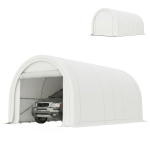 Outsunny 10' x 16' Carport, Heavy Duty Portable Garage Storage Tent with Large Zippered Door, Anti-UV PE Canopy Cover for Car, Truck, Boat, Motorcycle, Bike, Garden Tools, Outdoor Work, White