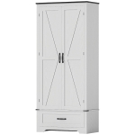 HOMCOM 72" Farmhouse Pantry Cabinet with Adjustable Shelves, Kitchen Pantry Cabinet with 2 Doors, White Wood Grain