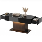 HOMCOM LED Coffee Table with Storage, High Gloss Modern Center Table with 2 Drawers and Remote Control for Living Room, Black