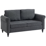 HOMCOM Vintage Loveseat, Upholstered Love Seat Furniture, Chenille-feel Fabric 2 Seater Sofa Couch with Rolled Arms, Gourd-Shaped Rubber Wood Legs for Living Room, Dark Grey