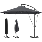 Outsunny 9.5' Cantilever Umbrella with Wind Protection Strap and Cover, Hanging Umbrella with Crank and Cross Base, UPF 50+, Grey