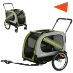 PawHut Dog Bike Trailer, 2-in-1 Dog Wagon Pet Stroller for Travel with Universal Wheel Reflectors Flag, Green