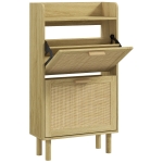 HOMCOM Slim Shoe Storage with 2 Flip Drawers and Adjustable Shelves, Rattan Shoe Cabinet Organizer for 12 Pair, Oak