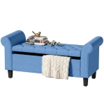 HOMCOM 47" Storage Ottoman Bench, Tufted End of Bed Bench with Rolled Arms, Safety Hinge, Wood Legs for Bedroom, Blue