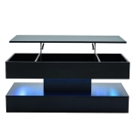 Modern Lift-Up Coffee Table with Bluetooth App-Controlled RGB Lights, Functional Center Table with Hidden Storage, 39.5" L x 19.5" W x 22" H, Black