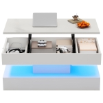 Modern Lift-Up Coffee Table with Bluetooth App-Controlled RGB Lights, Functional Center Table with Hidden Storage, 39.5" L x 19.5" W x 22" H, White