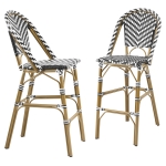 Outdoor Bar Stools Set with Lightweight Aluminium Frame, Woven Counter Chairs with Durable PE Rattan Weave, 18'' L x 24.5'' W x 45.5'' H, White+Black