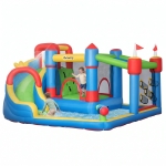 Outsunny 6-in-1 Inflatable Water Slide with Splash Pool, Slide, Climbing Wall, Water Cannon, Inflatable Bounce House for Kids with 2 Min. Inflation