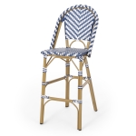 PE Rattan Counter Chairs with Rust‑Resistant Aluminium Frame, Set of 2 Outdoor Barstool with Bamboo‑Print Finish, 18'' L x 24.5'' W x 45.5'' H, White+Blue