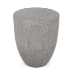 Outdoor Concrete Side Table with Subtly Fluted Cylindrical Base, Boho Fluted Cylindrical Accent with Soft Wave Edge, 14'' L x 14'' W x 17.5'' H, Natural