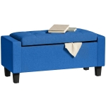 HOMCOM Storage Ottoman, Storage Bench with Wooden Legs, Tufted Armrests for Entryway, Living Room, Bedroom, 36.6", Blue