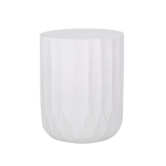 Outdoor Concrete Side Table with Subtly Fluted Cylindrical Base, Cylindrical Accent Table with Soft Wave Edge, 15'' L x 15'' W x 18'' H, Antique White