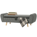 HOMCOM Storage Ottoman, 59" Corduroy End of Bed Storage Bench for King Size Bed with Wooden Legs and Rolled Arms, Dark Grey