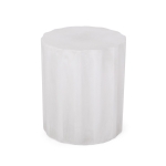Outdoor Concrete Side Table with Subtly Fluted Cylindrical Base, Cylindrical Accent Table with Soft Wave Edge, 15.5'' L x 15.5'' W x 18'' H, Antique White