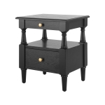 Wooden Nightstand with Drawers and Open Shelf, Natural-Textured Bedside Table with Non-Slip Feet, 19'' L x 15'' W x 22.5'' H, Black