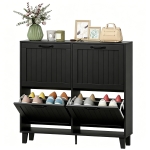 HOMCOM Shoe Cabinet with 4 Flip Drawers, Freestanding Narrow Shoe Storage Cabinet with Adjustable Shelves, Open Back, Black