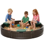 Outsunny Kids Sandbox with Cover, Seat, Sandbox Outdoor for Backyard, Brown