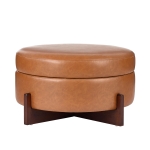 Round Storage Ottoman with Tufted Fabric Upholstery, Multi-Functional Coffee Table with Solid Wood Legs, 32'' L x 32'' W x 17.5'' H, Brown