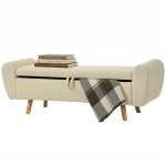 HOMCOM Storage Ottoman, 59" Corduroy End of Bed Storage Bench for King Size Bed with Wooden Legs and Rolled Arms, Beige