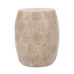 Outdoor Lightweight Concrete Side Table with Subtly Fluted Cylindrical Base, Cylindrical Accent Table with Soft Wave Edge, 14.5'' L x 14.5'' W x 19'' H, Natural