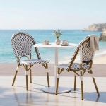 Outdoor Bistro Chairs with Rust-Resistant Aluminum frame, All-weather Flat-Wicker Seats with Bamboo-Print Finish, 19'' L x 21.5'' W x 35'' H, Black+White