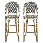 PE Rattan Bar Stools with Rust-Resistant Aluminum Frame, Set of 2 Bar Chairs with Durable Woven Wicker, 18'' L x 24.5'' W x 45.5'' H, White+Black