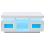 High Gloss Coffee Table with App-Controlled LED Light Strip, Functional Center Table with 2 Soft-Close Acrylic Cabinets, 39.5" L x 19.5" W x 17" H, White
