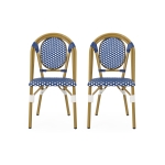Outdoor Bistro Chairs with Rust-Resistant Aluminium Frame, Flat-Wicker Armless Seats with Polyethylene Rattan, 18.5'' L x 21.5'' W x 34.5'' H, White+Blue