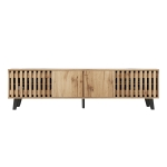 Modern Vintage TV Stand for 65-Inch TV with Perforated Side Doors, Spacious TV Cabinet with 8 Shelves, 39.5" L x 19.5" W x 17" H, Natural