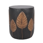 Outdoor Lightweight Concrete Side Table with Subtly Fluted Cylindrical Base, Modern Accent Table with Soft Wave Edge, 15'' L x 15'' W x 18.5'' H, Copper