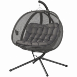 Outsunny Double Egg Chair with Stand, 2 Person Hanging Swing Egg Chair with Cushion, Pockets, Grey