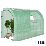 Outsunny 10' x 5' x 7' Lean to Greenhouse, Walk-In Green House, Plant Nursery with 2 Roll-up Doors and Windows, PE Cover and 3 Wire Shelves, Green