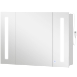 kleankin Medicine Cabinet with Mirror, Wall Mounted Bathroom Mirror Cabinet with Adjustable Shelf, USB Charge, High Gloss White