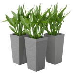 Outsunny 22.8 Inch Set of 3 Outdoor Planters with Stone Finish and Wheels, Stackable Tapered Planters with Drainage Hole, Gray