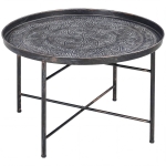 HOMCOM Vintage Coffee Table for Living Room, 24" Round Center Table with Hammered Tray Top and Metal Frame, Pewter