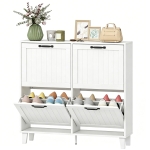 HOMCOM Shoe Cabinet with 4 Flip Drawers, Freestanding Narrow Shoe Storage Cabinet with Adjustable Shelves, Open Back, White
