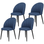 HOMCOM Modern Dining Chairs Set of 4, Upholstered Dining Room Chairs with Metal Legs, Shell Backrest, Padded Seat, Blue