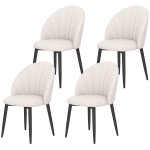 HOMCOM Modern Dining Chairs Set of 4, Upholstered Dining Room Chairs with Metal Legs, Shell Backrest, Padded Seat, Cream White