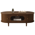 Living Room Coffee Table with Roll-Up Door Storage, Minimalist Center Table with MDF Veneer Top, 39.5" L x 19.5" W x 14" H, Walnut Wood