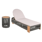 3-Piece Chaise Lounge Set with Adjustable Reclining Chaise, Durable Sun Lounger Set for Outdoor, 94.5" L x 43.5" W x 30" H, Grey+Natural+Teak