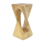 Sculptural MGO Accent Table with Unique Wood-Grain Texture, All-Weather Side Table with 200 Lbs Capacity, 12.5" L x 12.5" W x 27" H, Natural