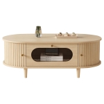 Living Room Coffee Table with Roll-Up Door Storage, Minimalist Center Table with MDF Veneer Top, 39.5" L x 19.5" W x 14" H, Natural Wood