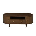 Versatile Oval Coffee Table with Roll-Top Door and Drawer, Spacious Center Table with Open Shelf, 39.5" L x 19.5" W x 14" H, Walnut