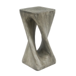 Sculptural MGO Accent Table with Unique Wood-Grain Texture, All-Weather Side Table with 200 Lbs Capacity, 12.5" L x 12.5" W x 27" H, Grey