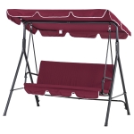 Outsunny 3-Seater Outdoor Porch Swing with Adjustable Canopy, Patio Swing Chair for Garden, Poolside, Backyard, Wine Red