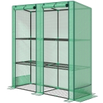 Outsunny Lean-to Greenhouse with 3 Tier Shelves, Mini Greenhouse with 2 Roll-Up Doors for Indoor Outdoor, Green