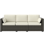 Outsunny 3-Seater Outdoor Sofa with Cushions, PE Rattan Conversation Patio Couch with Pillows for Garden, Poolside, Cream White