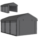 Outsunny 10' x 15' Metal Carport, Heavy Duty Garage Car Canopy with Galvanized Metal Roof and Removable Sidewalls, Dark Gray