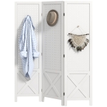 HOMCOM 56.9" 3 Panel Wooden Room Divider with Pegboard Display, Folding Privacy Screen for Home Office, White