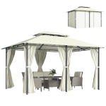 Outsunny 13' x 10' Soft-top Gazebo Patio Steel Canopy Portable Party Event with Double Canopy Roof, Curtains, Cream White